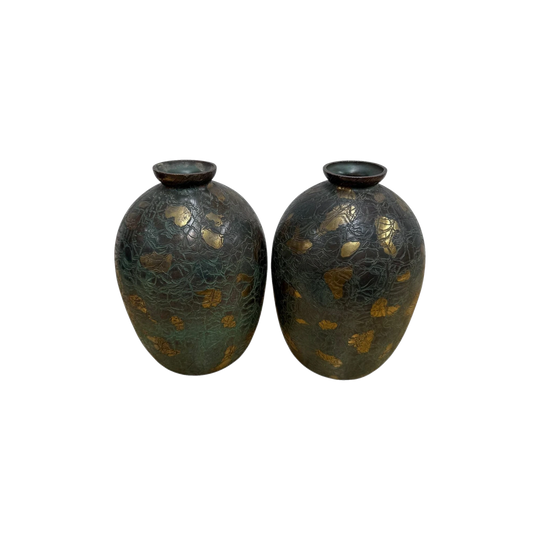 Pair of Vintage Japanese Green/Gilt Vases