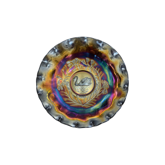 Vintage Crown Crystal Australian Carnival Glass Swan Master Bowl