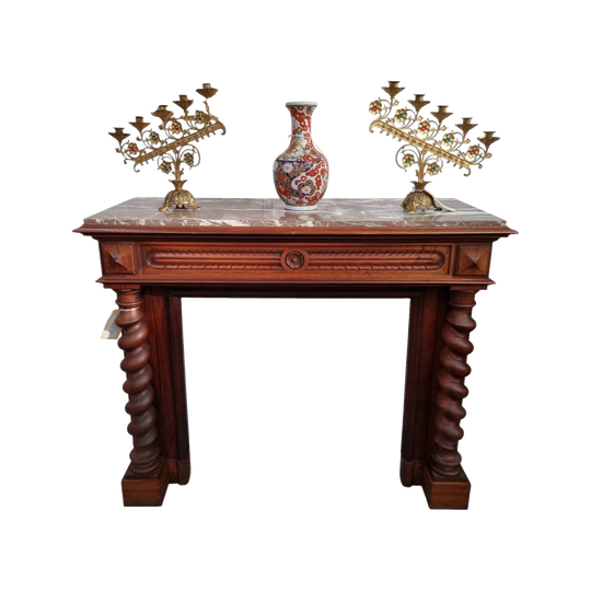 French 19th Century Walnut & Marble Top Fireplace Surround