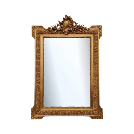 French Ornate Gilt Decorated & Floral Bevelled Mirror