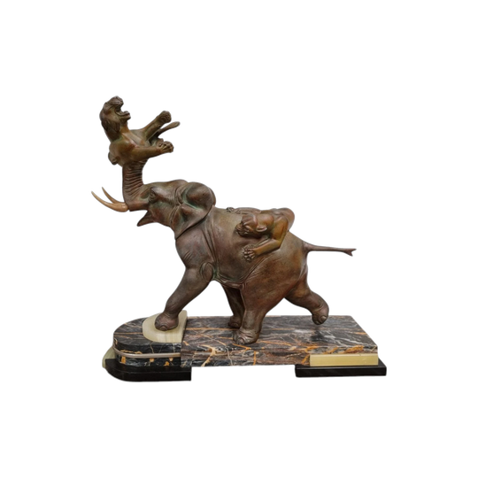 Signed "Irenee Rochard" Art Deco Elephant & Panther Statue