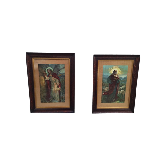 Vintage Jesus Prints in Silky Oak Frames