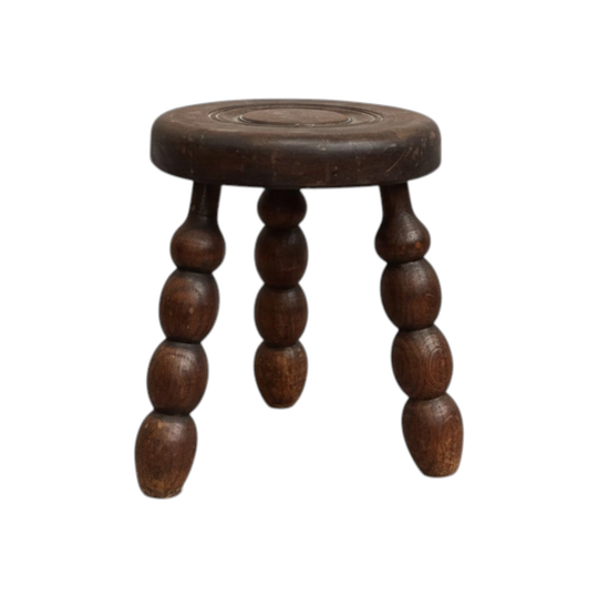 Petite Rustic Wooden Milking Stool w/ Turned Legs