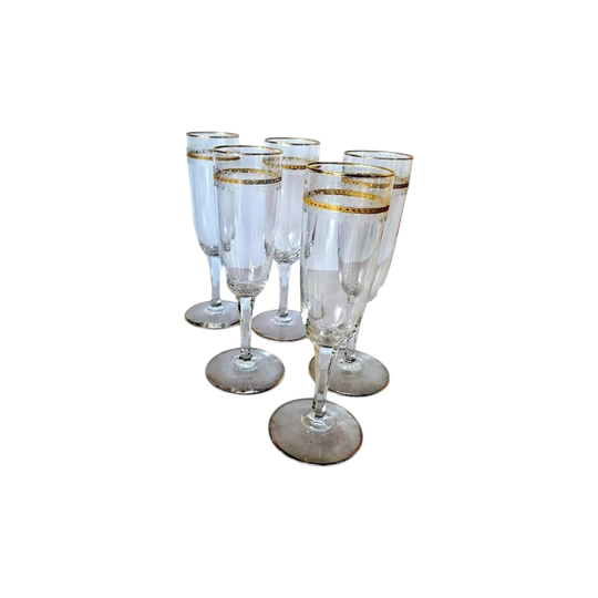 Vintage French Crystal Champagne Flute with Etched pattern and Gold Ribbon (5)