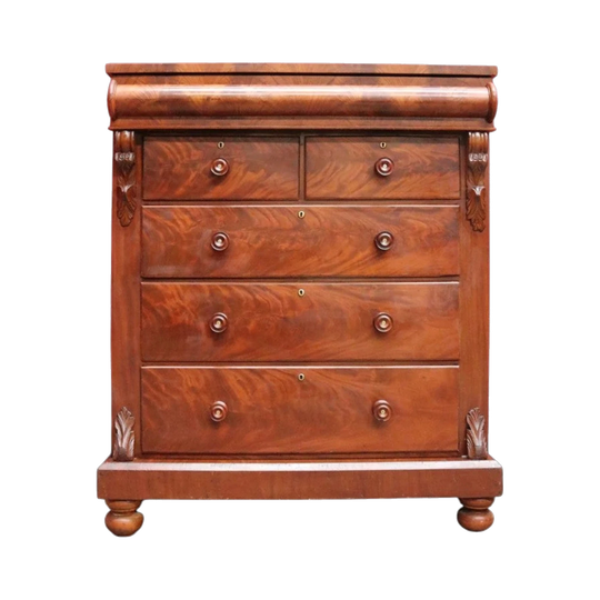 Antique Victorian Flame Mahogany Six Drawer Chest with Secret Drawer. B13108