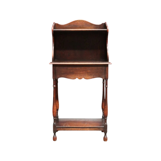 Antique English Oak Bedside Cabinet with Secret Compartment and Open Shelving. B13100