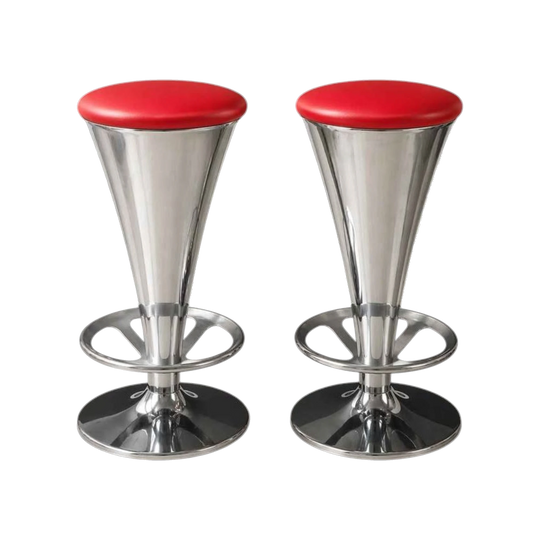 Pair of Pedrali-style Chrome and Steel Cone Bar Stools