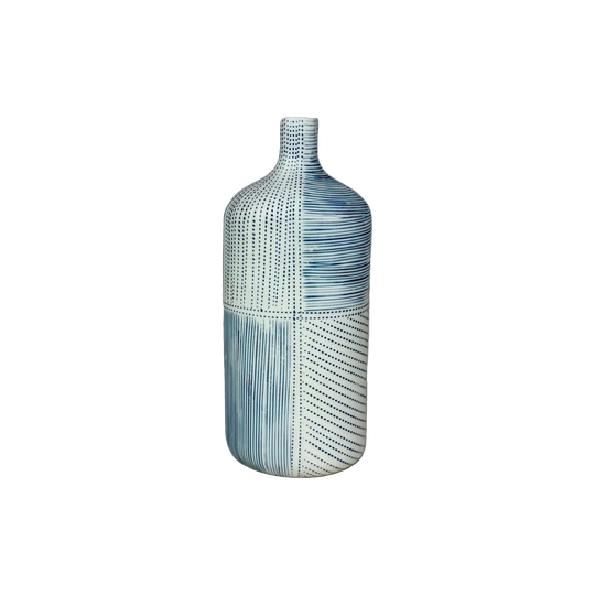 Blue Stripe & Dot Ceramic Vase