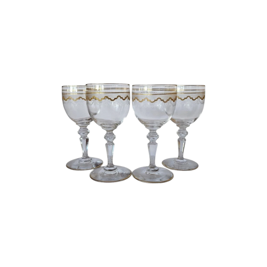 4 x Saint Louis French Crystal Glass Cordial Goblets in Beethoven circa 1910