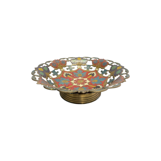 Vintage Hand Enamelled Brass Bowl