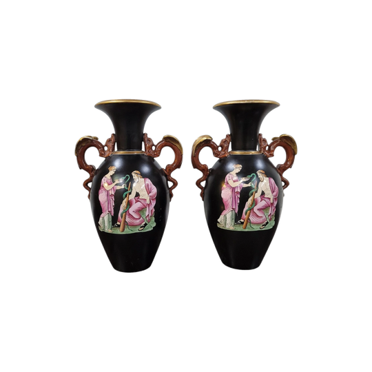 Pair of Antique 19th Century Paris Porcelain Grecian-Style Vases