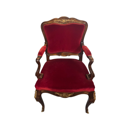 Louis XV Style French Walnut Armchair/Desk Chair With Red Valet Upholstery