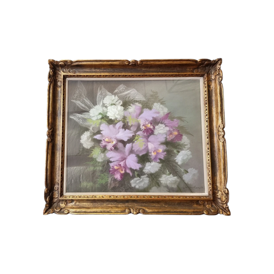 Stunning French Framed Pastel Painting of Irises