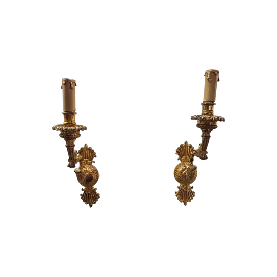 Pair of Antique French Parisienne Empire-Style Gilt Bronze Wall Lights