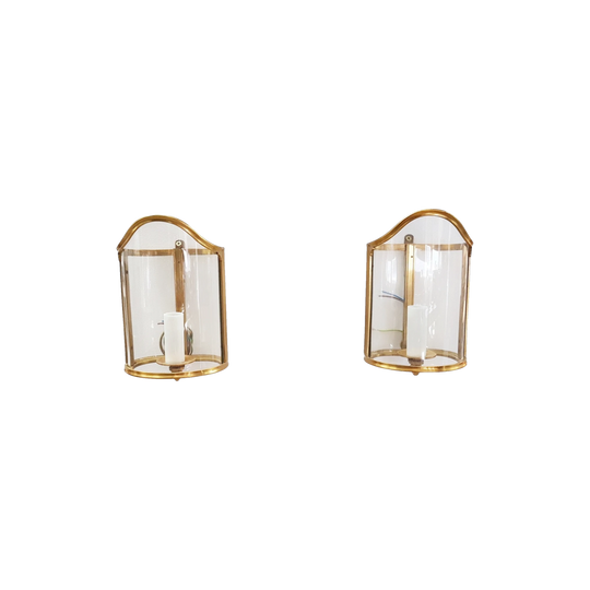 Pair of French Gilt Louis XVI Style Wall Lanterns with Moulded Glass Surrounds