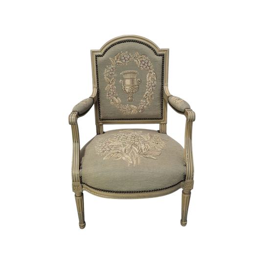Stunning Louis XVI Style Painted Upholstered Fauteuil