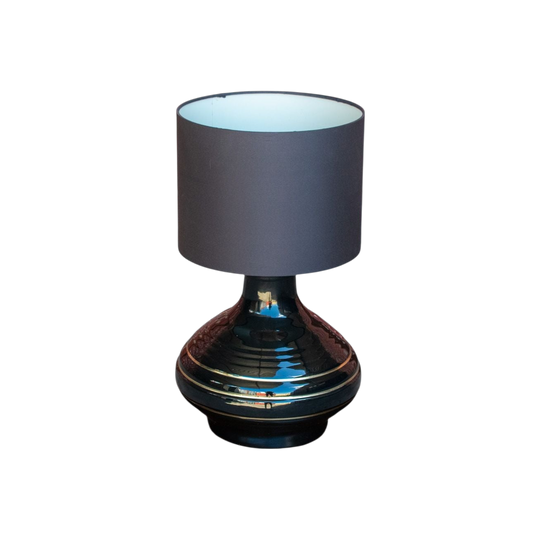 Mid Century Ceramic Table Lamp | Black with Gold Banding