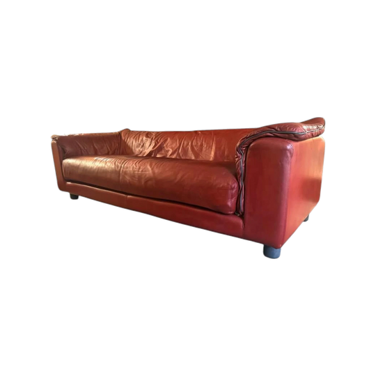 Vintage pure red leather sofa super comfortable 3 seats