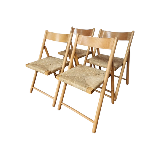Set of 4 Midcentury Rush Seat Folding Chairs