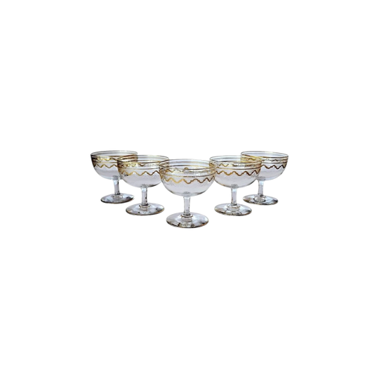 Antique St Louis Crystal Coupes Beethoven Pattern, 24K Gold Gilt (Set of 5)