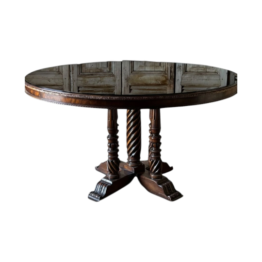 Vintage Theodore Alexander Flame Mahogany Barley Twist Round Dining Table