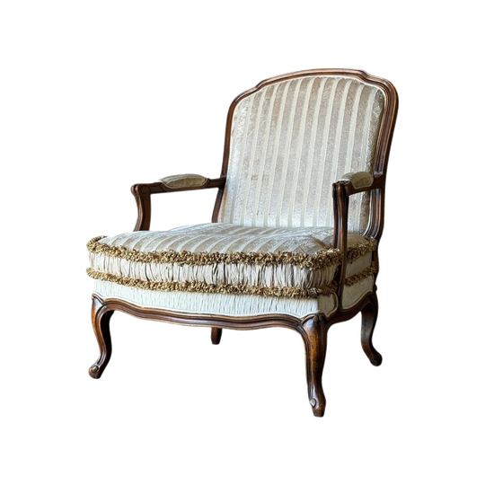 Vintage French Louis XV Style Fauteuil with Striped Velvet Upholstery