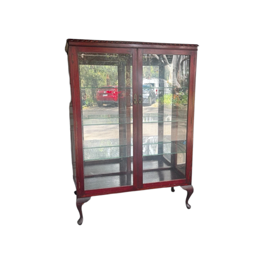 Large Mahogany Vintage Display Cabinet Queen Ann