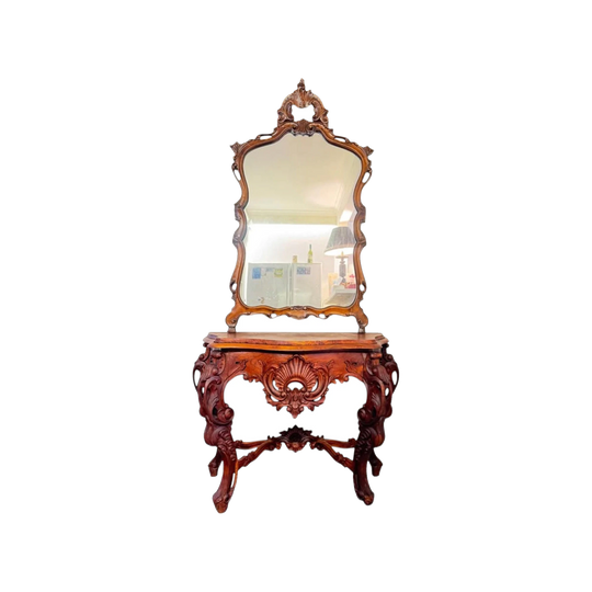 Solid timber hand carved antique hall stand and mirror refurbished