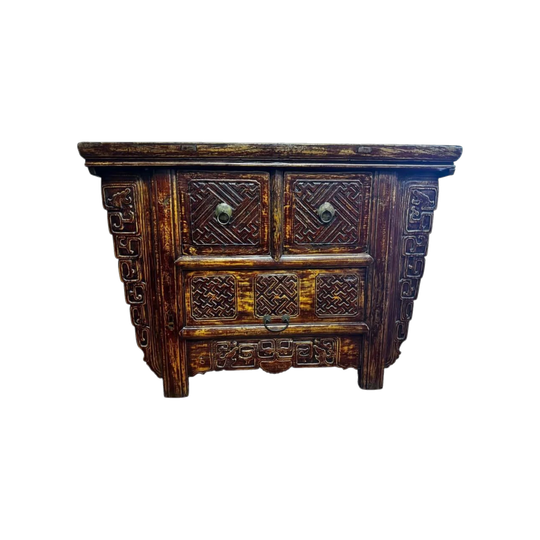 Vintage Chinese Hand-Carved Wooden Storage Cabinet
