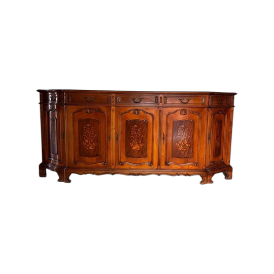 Antique sideboard with marquetry and carving tall boy dresser chest of drawers