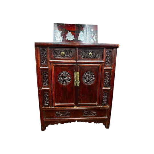 Antique Chinese Carved Wooden Cabinet with Floral Design