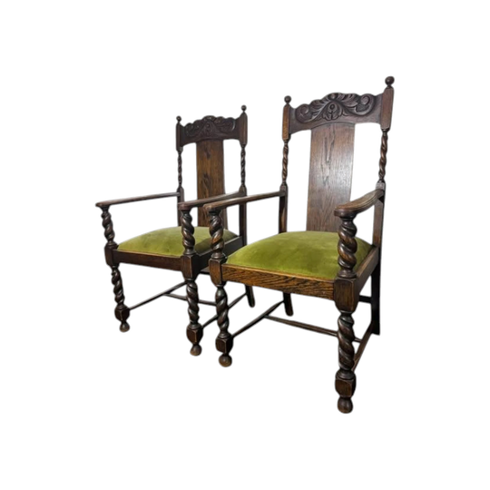 A pair of Antique solid timber chair excellent condition green velvet