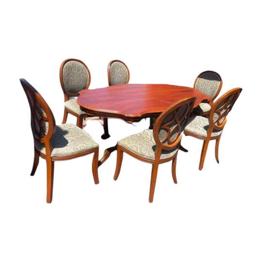 Antique solid timber oval shape dining table with 6 chairs