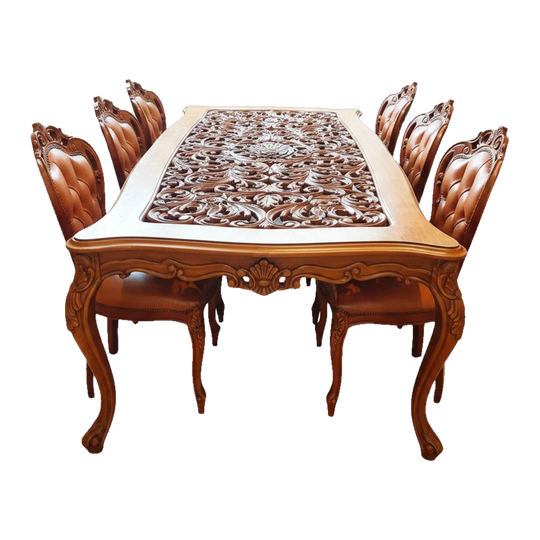 Large antique timber dining table beautiful hand carved flowers