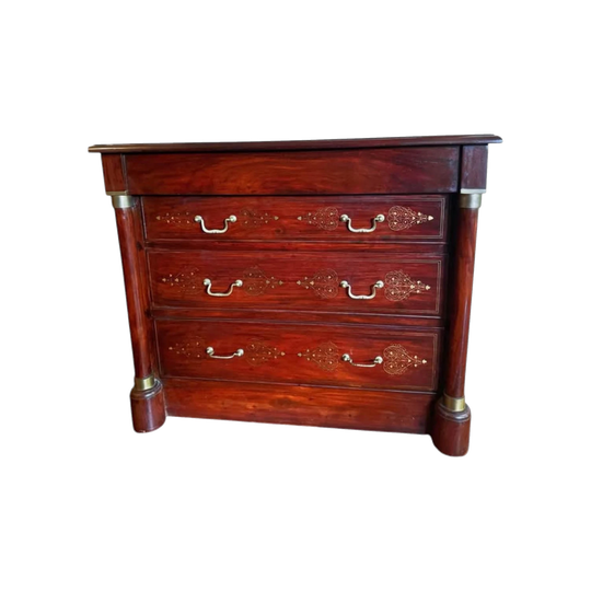 Vintage brass inlay tall boy sideboard game table perfect condition mahogany