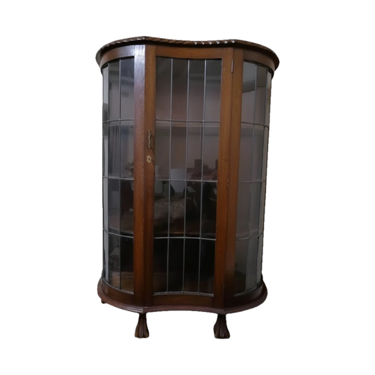 1900s mahogany antique kidney style display cabinet good condition