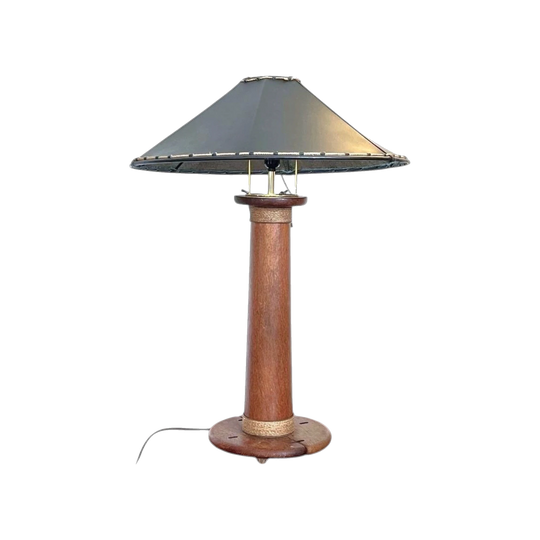 Pacific Green Large Table Lamp. Leather Shade. Pair available, priced individually.
