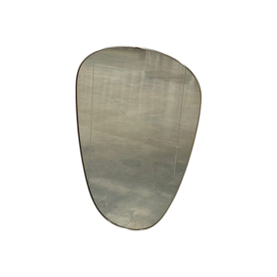 Brass Kidney Mirror with faceted Glass Detail 1950s