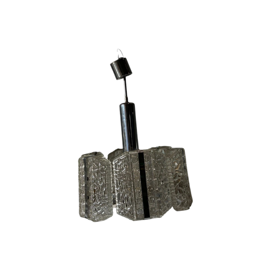 1970S VINTAGE GLASS AND CHROME PENDANT LIGHT