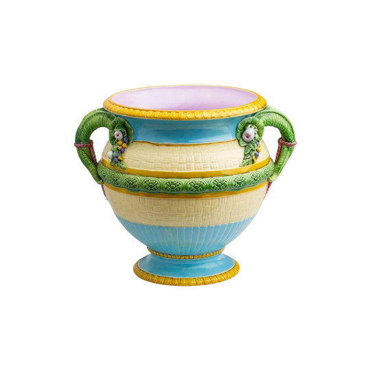 Antique Majolica Jardiniere / Vase by Minton, with Basket Weave Design