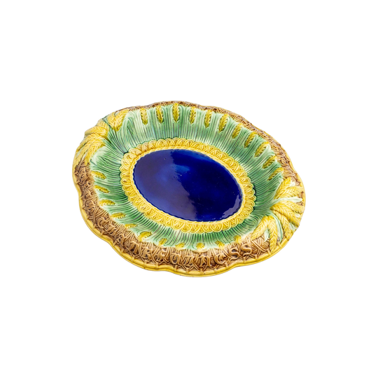 Majolica "Eat Thy Bread with Thankfulness" Bread Plate