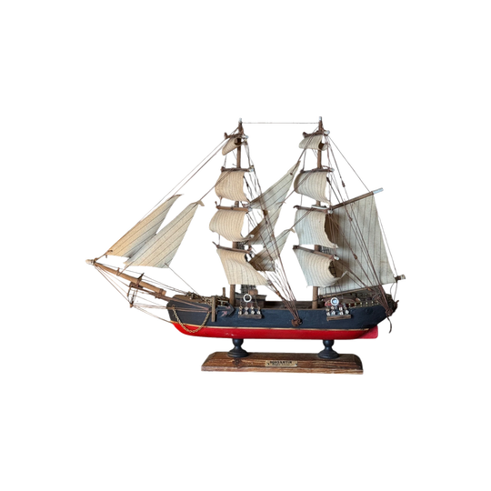 Vintage Model of 18th-Century Brigantine Sailing Ship on Stand