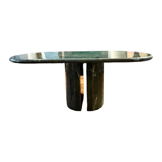 Green marble pedestal oval dining table