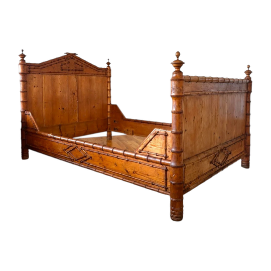 19th century French Baltic Pine Faux Bamboo Single Bed