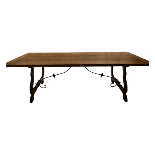 Antique French Solid Oak Provincial Dining Table with Cast Iron Support