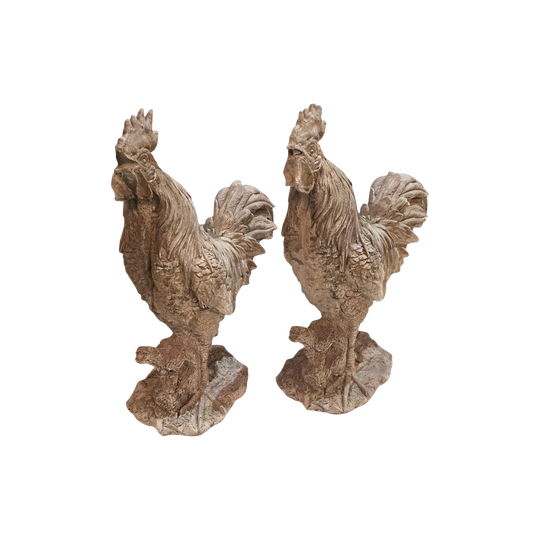 A vintage cast stone garden figure of a rooster
