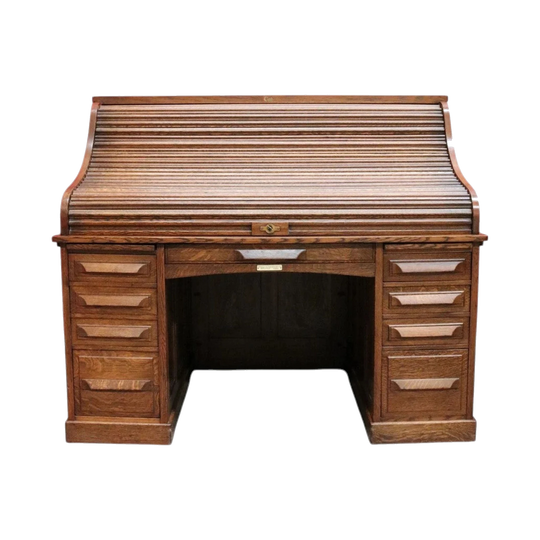Antique American Oak Cutler Roll Top Twin Pedestal Desk, Office Desk. B13129
