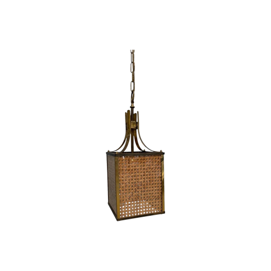 Brass and Vienna Cane Pendant Light Italy 1960s