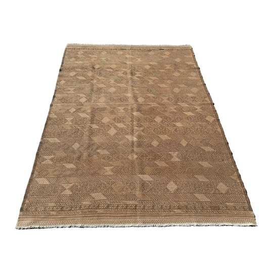 Large Hand Woven Wool Beige Kilim Rug #054