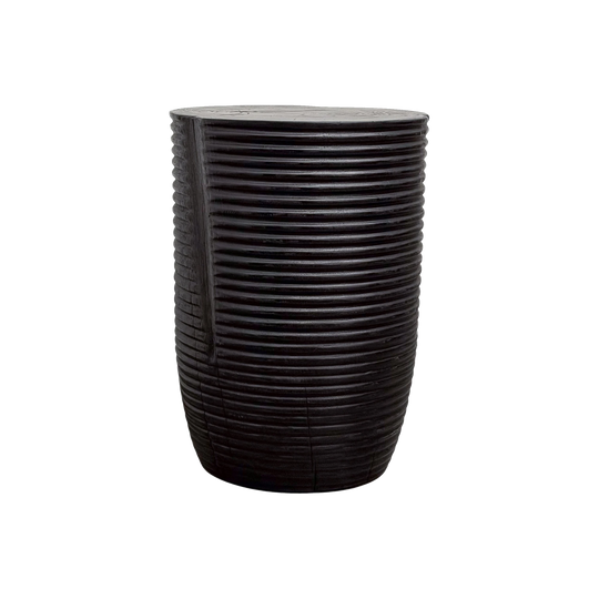 Mango Wood Ribbed Stool - Black